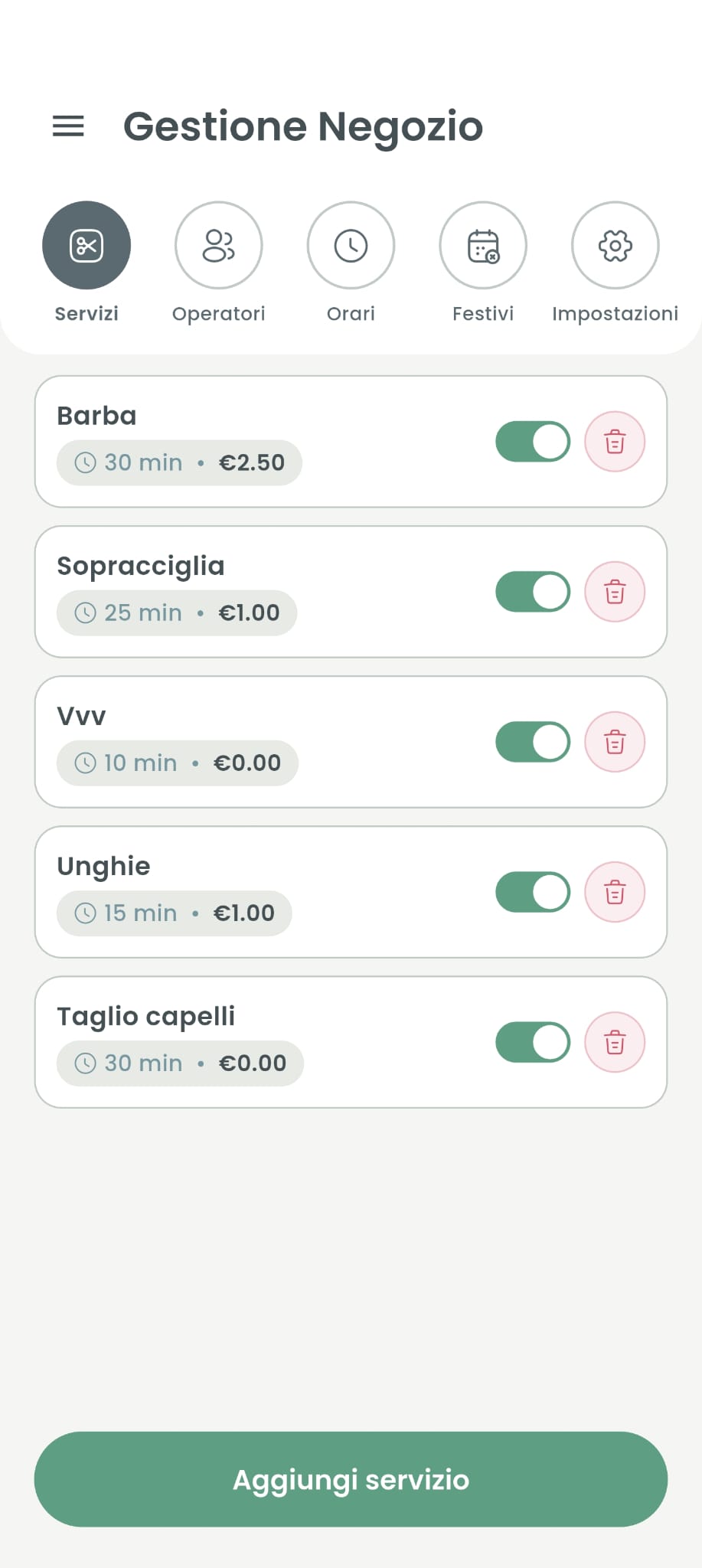 Gestisci i servizi del tuo negozio