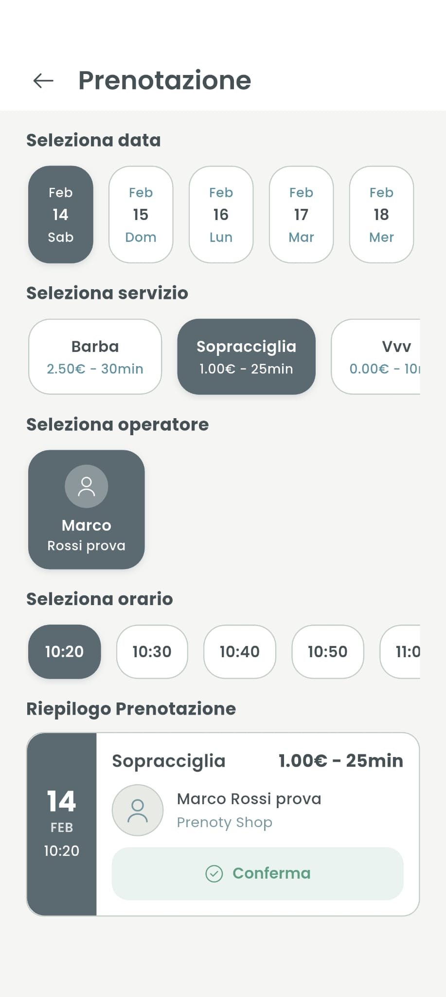 Schermata prenotazione Prenoty